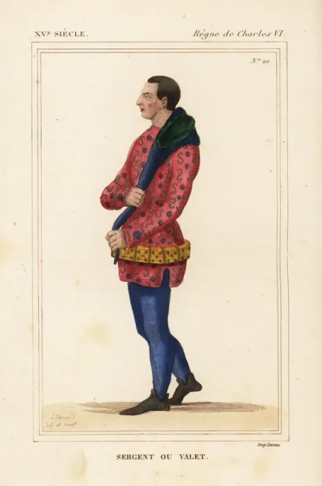 Framed Print : Servant or valet, sergent ou valet, in livery 15th century Framed Print : Servant or valet, sergent ou valet, in livery 15th century