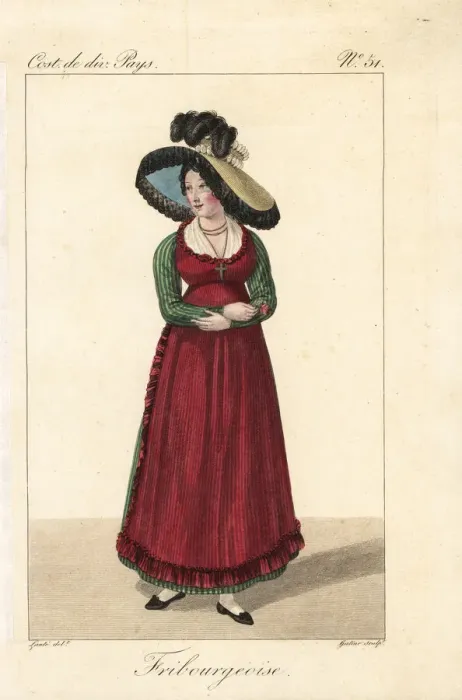 Framed Print : Servant woman of Fribourg, Switzerland, 19th century Framed Print : Servant woman of Fribourg, Switzerland, 19th century