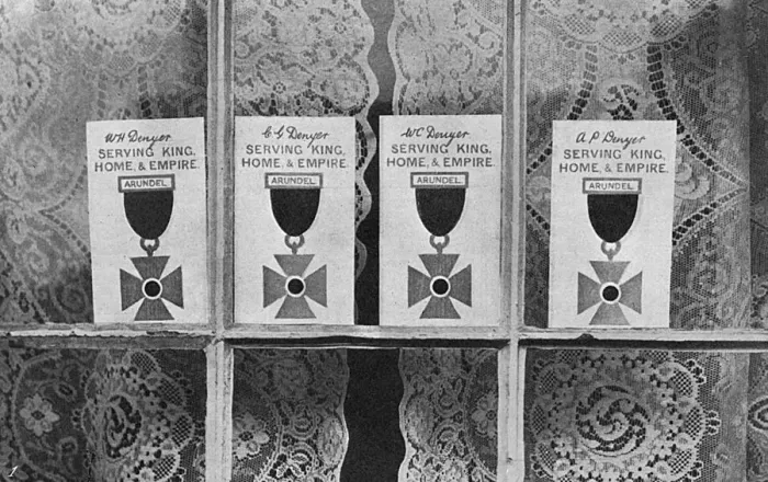 Framed Print : Service cards in a window in Arundel, WW1 Framed Print : Service cards in a window in Arundel, WW1
