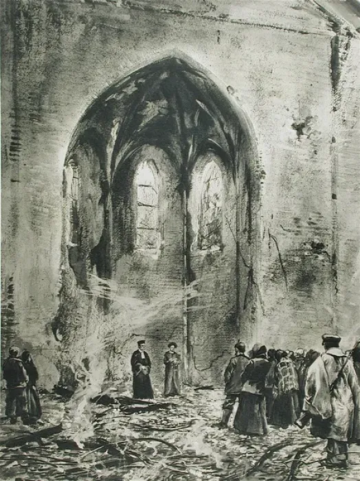 Framed Print : A service in a ruined church Framed Print : A service in a ruined church