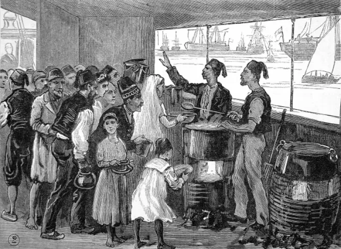 Framed Print : Serving food on the Refugee Ship North Britain, 1882 Framed Print : Serving food on the Refugee Ship North Britain, 1882