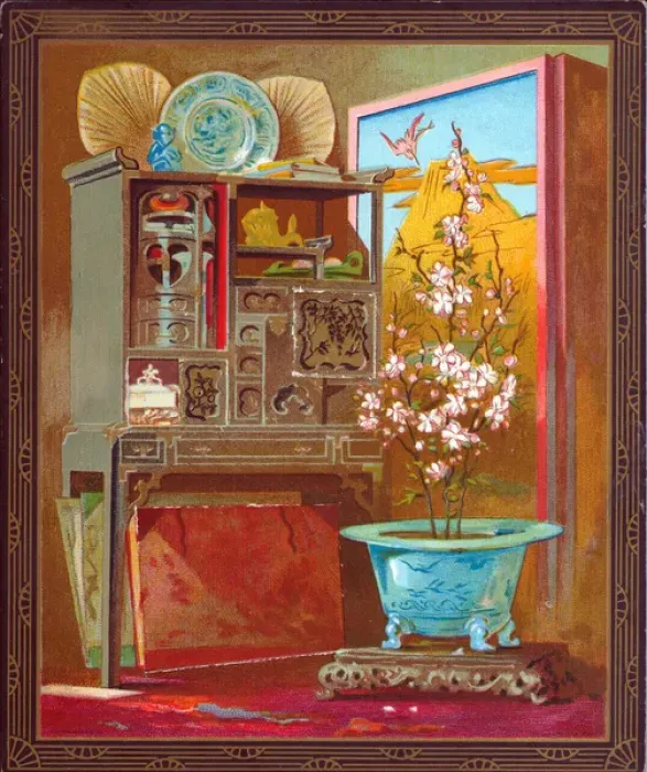 Framed Print : Set of oriental items on a greetings card Framed Print : Set of oriental items on a greetings card