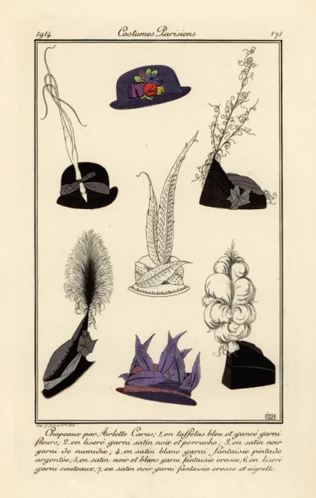 Framed Print : Seven hats designed by French milliner Arlette Carus Framed Print : Seven hats designed by French milliner Arlette Carus