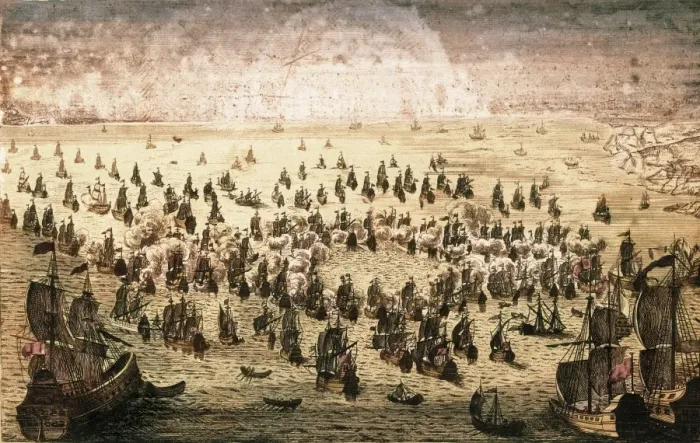 Framed Print : Seven Years War. Naval battle between the French Framed Print : Seven Years War. Naval battle between the French