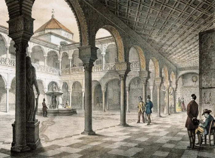 Framed Print : Seville. Courtyard of the House of Pilate. Litography Framed Print : Seville. Courtyard of the House of Pilate. Litography
