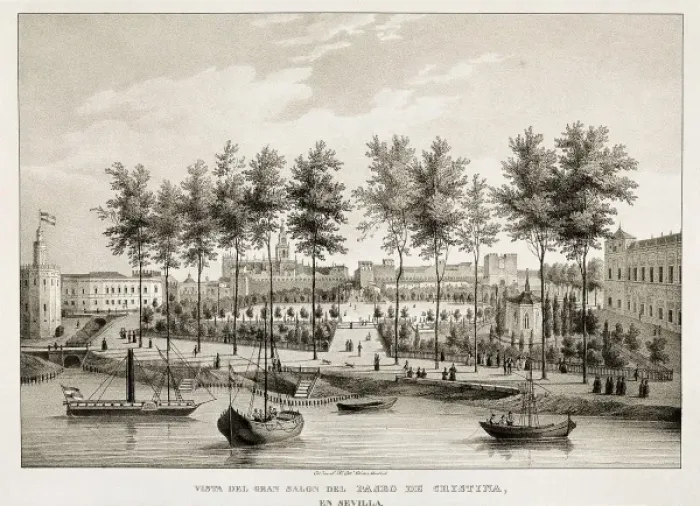 Framed Print : Seville. View of Cristinas promenade. Engraving Framed Print : Seville. View of Cristinas promenade. Engraving