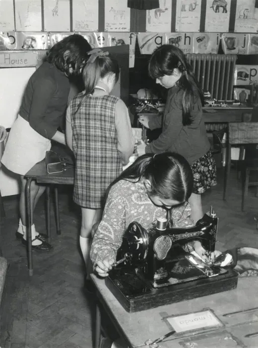Framed Print : SEWING MACHINE LESSON