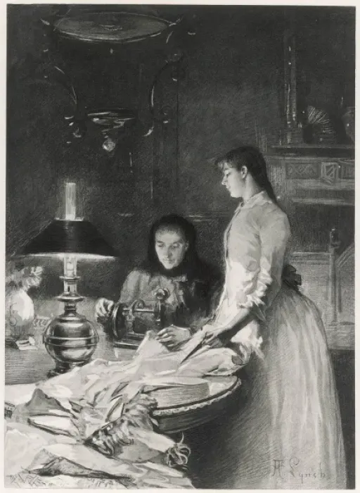 Framed Print : Sewing by Oil Lamp Light Framed Print : Sewing by Oil Lamp Light