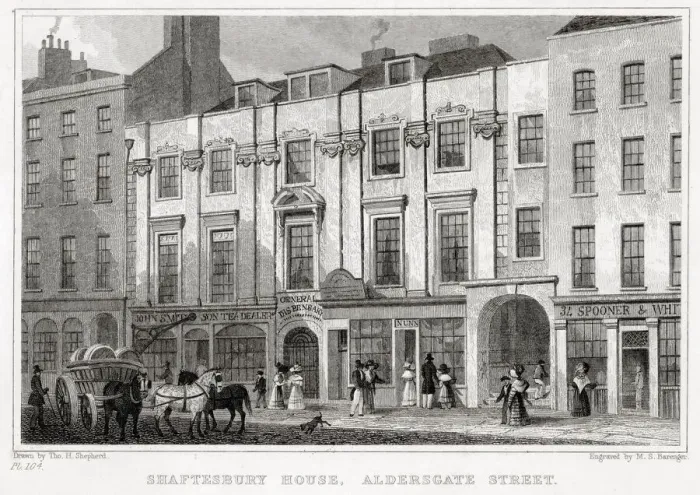 Framed Print : Shaftesbury House, Aldersgate Street, London. Date: 1831 Framed Print : Shaftesbury House, Aldersgate Street, London. Date: 1831