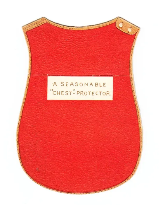 Framed Print : Shaped greetings card, a seasonable chest-protector Framed Print : Shaped greetings card, a seasonable chest-protector