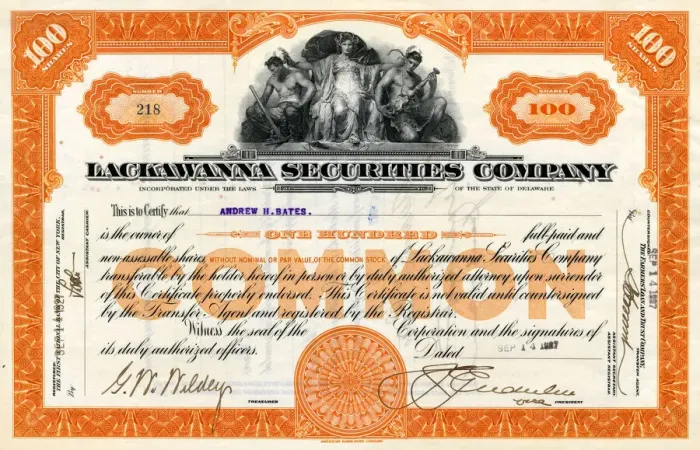 Framed Print : Share certificate, Lackawanna Securities Company Framed Print : Share certificate, Lackawanna Securities Company