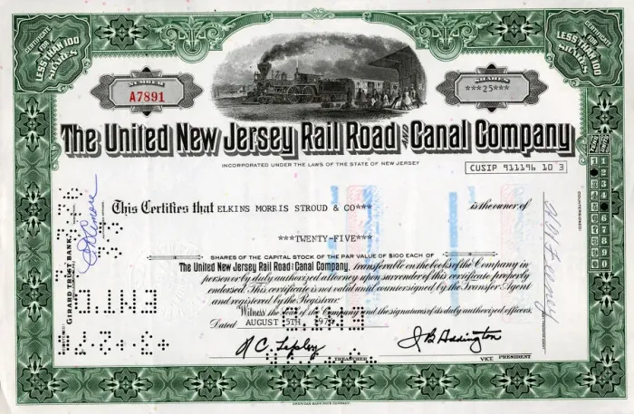 Framed Print : Share Certificate - United New Jersey Rail Road Company Framed Print : Share Certificate - United New Jersey Rail Road Company