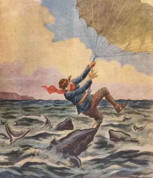 Framed Print : Sharks Eat Parachutist Framed Print : Sharks Eat Parachutist