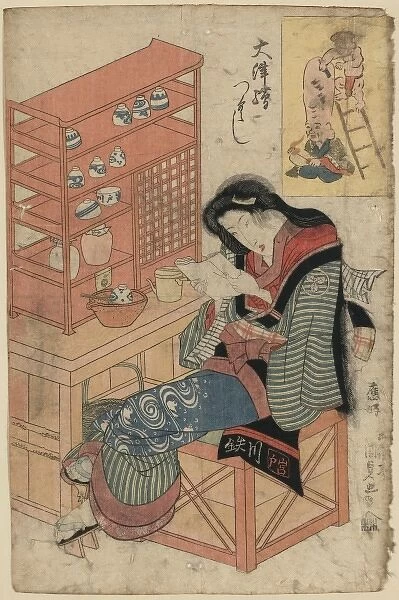 Shaving a monks head Daikoku shaving Fukurokujins head