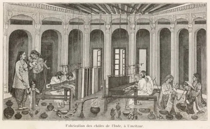 Framed Print : Shawl making, India Framed Print : Shawl making, India