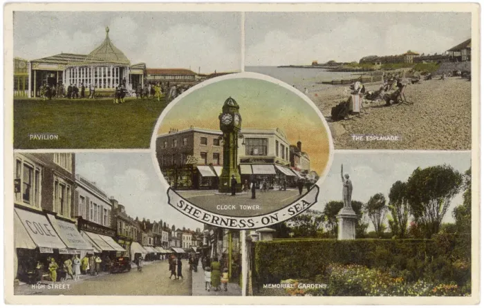 Framed Print : Sheerness, Kent: five views of the town: Esplanade, Pavilion, High Street Framed Print : Sheerness, Kent: five views of the town: Esplanade, Pavilion, High Street