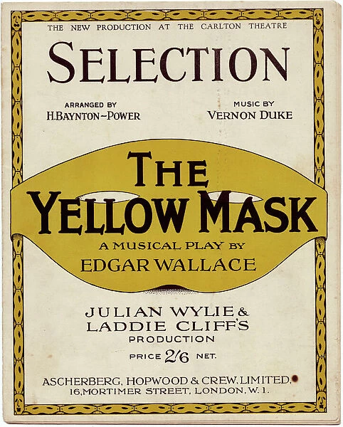 Sheet music cover, Selection from The Yellow Mask