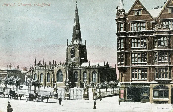 Framed Print : Sheffield Cathedral in the snow - Valentine's postcard 1905 Framed Print : Sheffield Cathedral in the snow - Valentine's postcard 1905