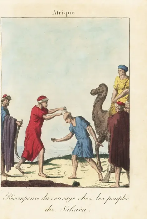 Framed Print : A sheik rewards a brave youth in the Sahara, 18th century Framed Print : A sheik rewards a brave youth in the Sahara, 18th century