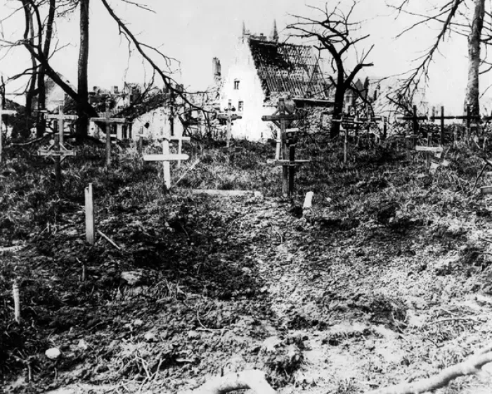 Framed Print : Shell crater in Flanders graveyard, Western Front, WW1 Framed Print : Shell crater in Flanders graveyard, Western Front, WW1
