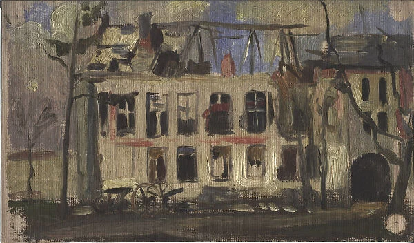 Shell-damaged building in northern France, WW1