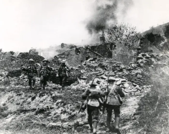 Framed Print : Shelled village on Balkan Front, WW1 Framed Print : Shelled village on Balkan Front, WW1