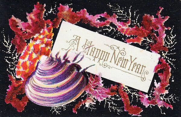 Shells and seaweed on a New Year card