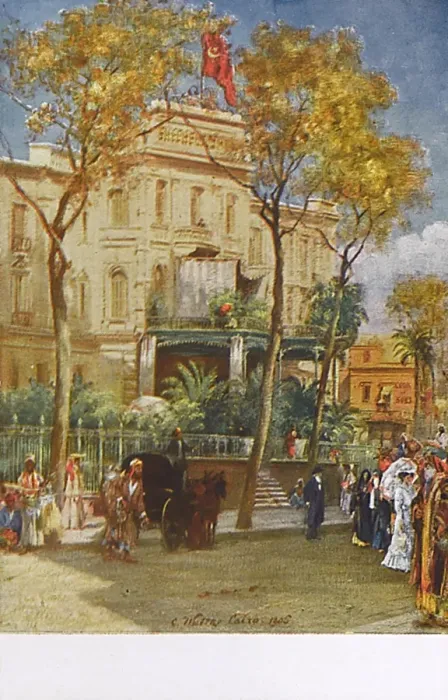 Framed Print : Shepheards Hotel, Cairo, Egypt - Terrace and Entrance Framed Print : Shepheards Hotel, Cairo, Egypt - Terrace and Entrance