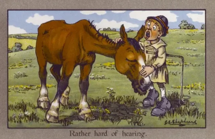 Framed Print : Shepherd bellows into horses ear Framed Print : Shepherd bellows into horses ear