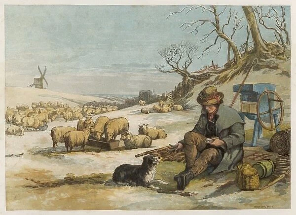 Shepherd & Dog in Winter