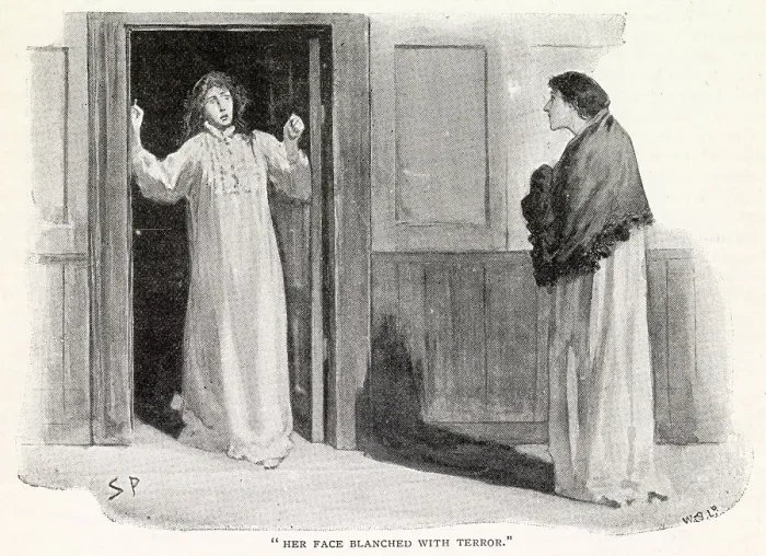 Framed Print : Sherlock Holmes - The Adventure of The Speckled Band. Her face blanched with Terror. Date: 1892 Framed Print : Sherlock Holmes - The Adventure of The Speckled Band. Her face blanched with Terror. Date: 1892