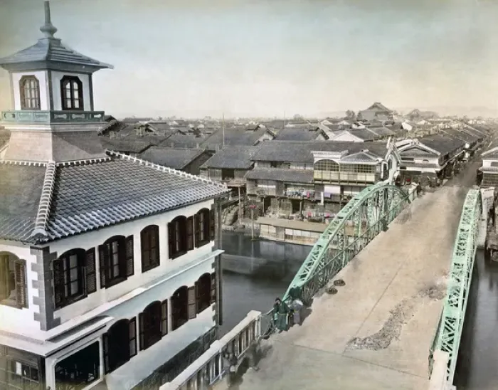 Framed Print : Shinsaibashi Bridge, Osaka, Japan, circa 1880s Framed Print : Shinsaibashi Bridge, Osaka, Japan, circa 1880s