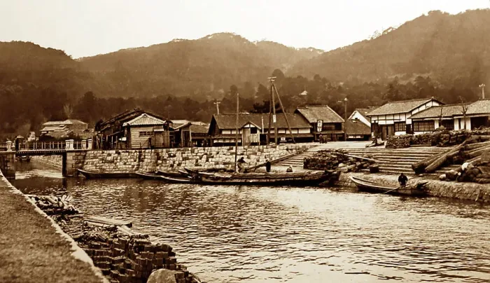 Framed Print : Shiogama harbour, Japan, Victorian period Framed Print : Shiogama harbour, Japan, Victorian period