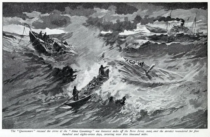 Framed Print : When this ship is destroyed in a storm the crew take to the boats and are rescued, but the hull travels 8000 km without them ! Date: 1895 Framed Print : When this ship is destroyed in a storm the crew take to the boats and are rescued, but the hull travels 8000 km without them ! Date: 1895
