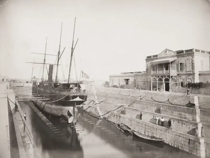 Framed Print : Ship in dry dock, Egypt, probably on the Suez Canal Framed Print : Ship in dry dock, Egypt, probably on the Suez Canal