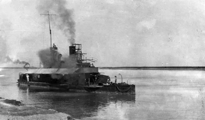 Framed Print : Ship firing towards the coast, Middle East, WW1 Framed Print : Ship firing towards the coast, Middle East, WW1