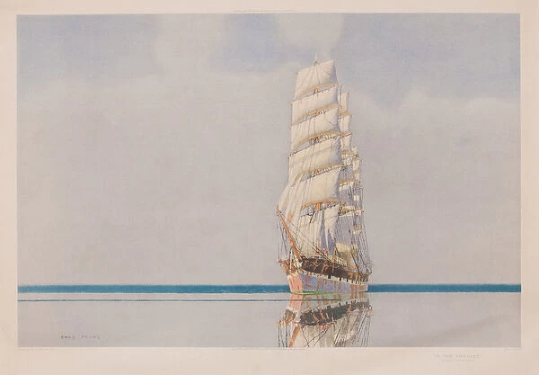 Ship in full sail on calm water