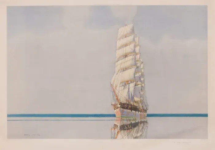 Framed Print : Ship in full sail on calm water Framed Print : Ship in full sail on calm water