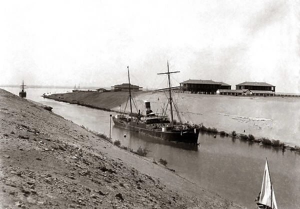 Ship in the Suez Canal, Egypt, circa 1880s