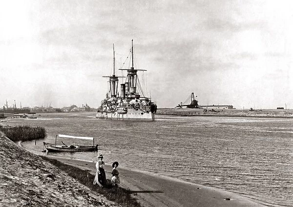 Ship in the Suez Canal, Egypt, circa 1880s