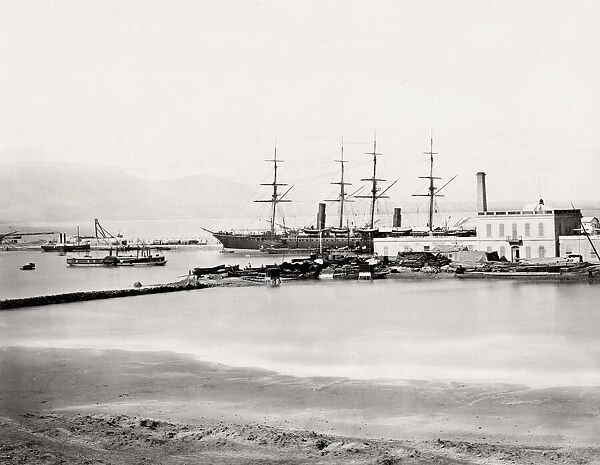 Ship tied at dock, wharf, Suez Canal, Port Said