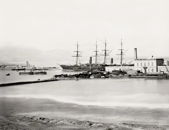 Framed Print : Ship tied at dock, wharf, Suez Canal, Port Said Framed Print : Ship tied at dock, wharf, Suez Canal, Port Said