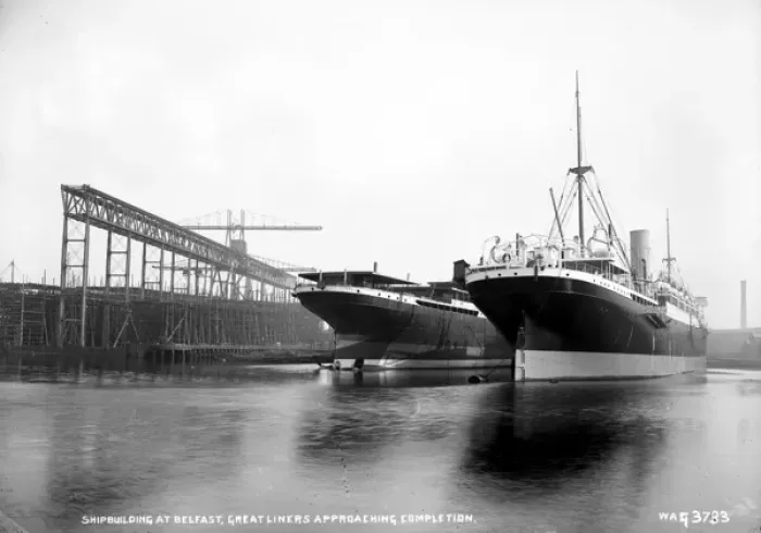Framed Print : Shipbuilding at Belfast, Great Liners Approaching Completion Framed Print : Shipbuilding at Belfast, Great Liners Approaching Completion