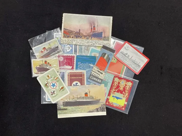 Framed Print : Shipping, collection of postcards, match labels Framed Print : Shipping, collection of postcards, match labels