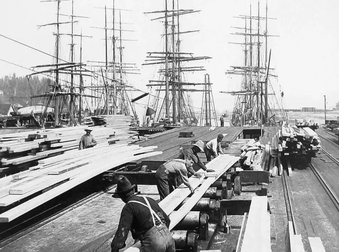 Framed Print : Shipping lumber Washington USA early 1900s Framed Print : Shipping lumber Washington USA early 1900s