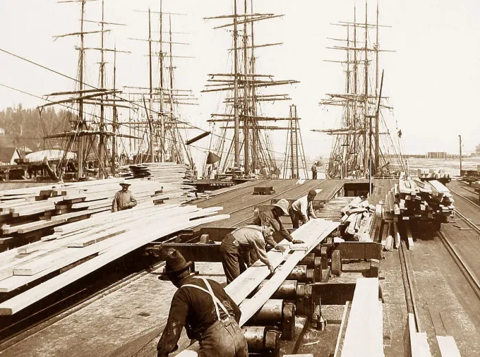 Framed Print : Shipping lumber Washington USA early 1900s Framed Print : Shipping lumber Washington USA early 1900s