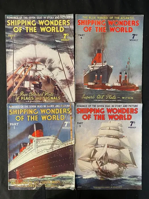 Framed Print : Shipping Wonders of the World, four cover designs Framed Print : Shipping Wonders of the World, four cover designs
