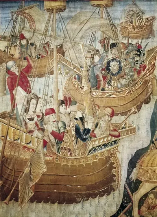 Framed Print : Ships (15th c. ). Gothic art. Tapestry. SPAIN Framed Print : Ships (15th c. ). Gothic art. Tapestry. SPAIN