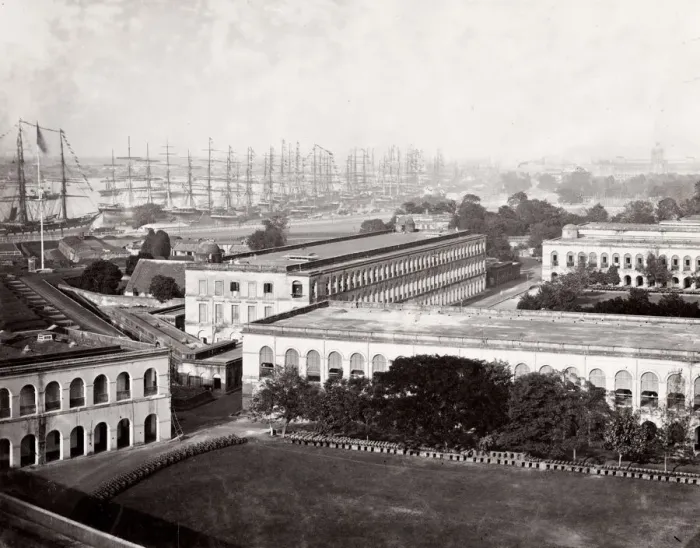 Framed Print : Ships and buildings along Hooghly River, Calcutta, India Framed Print : Ships and buildings along Hooghly River, Calcutta, India