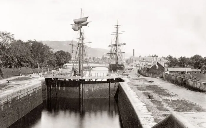 Framed Print : Ships Calendonian Canal, Muirtown, Scotland, 1880 s Framed Print : Ships Calendonian Canal, Muirtown, Scotland, 1880 s
